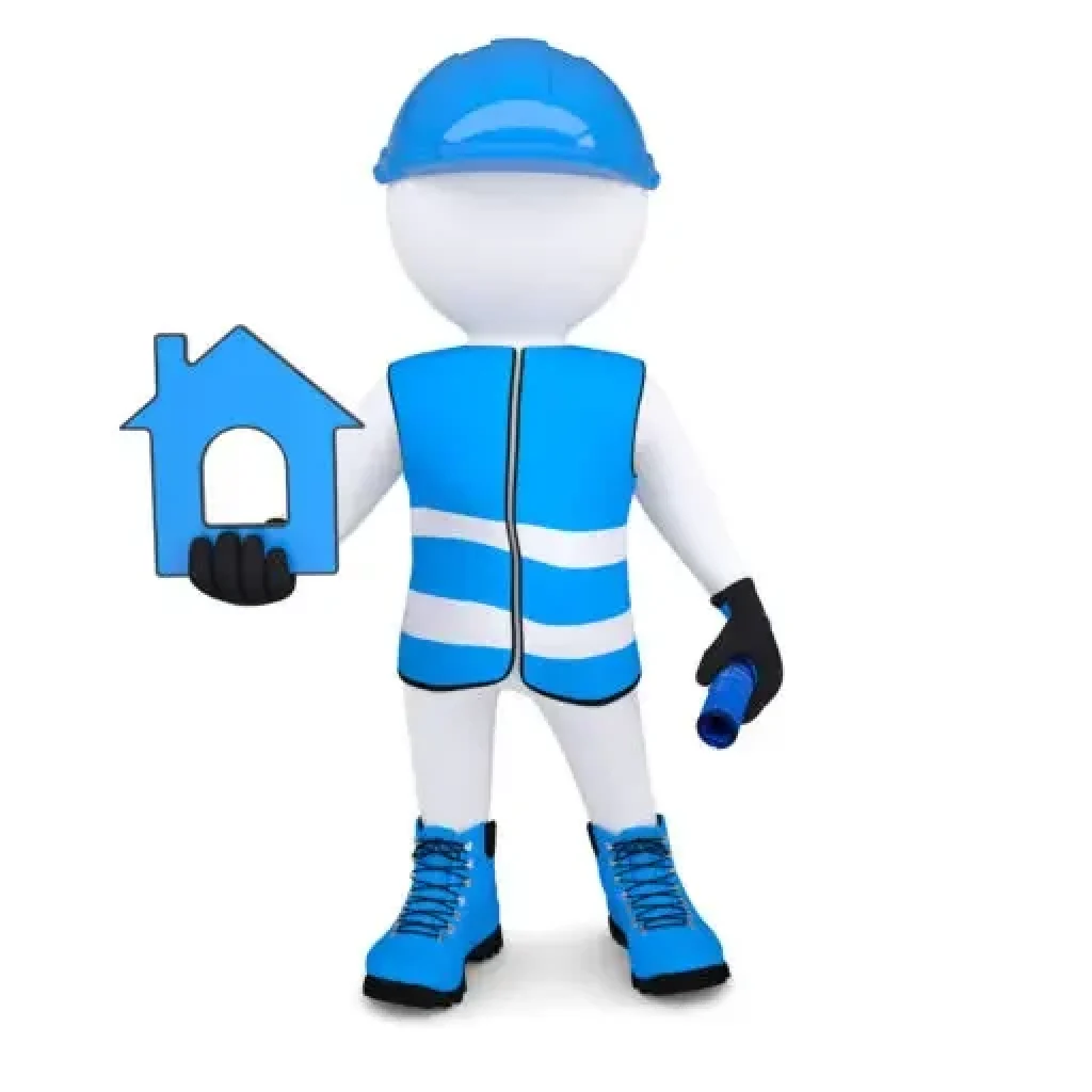 3d man in overalls with house ico 3d man in overalls with house ico